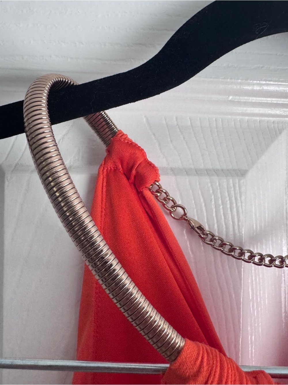 Cache Coral Orange Halter Dress Size 4 Gold Chain Neck Tiered Ruffle Cocktail - Picture 7 of 16